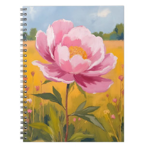 Pfingstrose Blüten   Rosa Blumenfeld Wasserfarben Notizblock