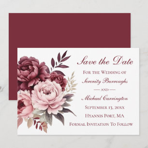 Pfingstrose Burgunderrot Pink Floral Save the Date Einladung