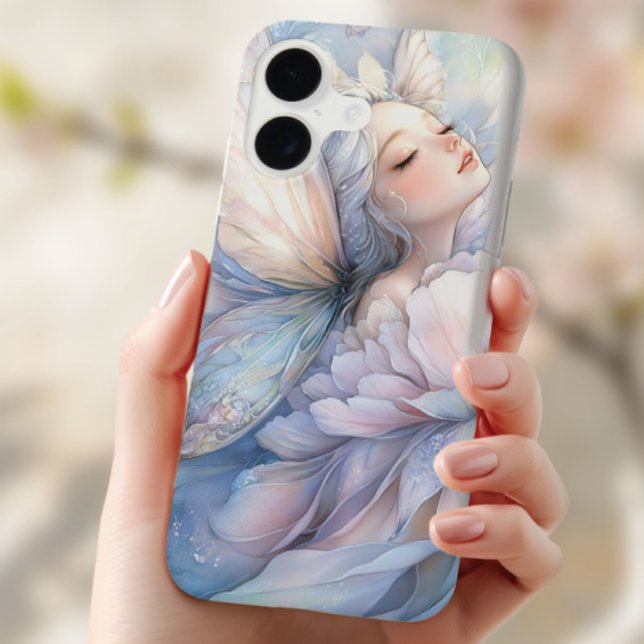 Pfingstrose der Morgendämmerung iPhone 16 Plus Hülle (the Iphone 16 with the image of Peony of the Dawn shown in the hand of a young woman)