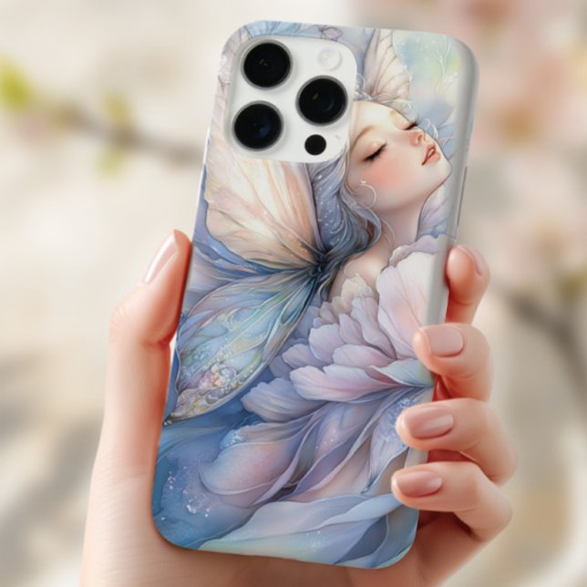 Pfingstrose der Morgenröte Case-Mate iPhone Hülle (the Iphone 15 pro with the image of Peony of the Dawn shown in the hand of a young woman)