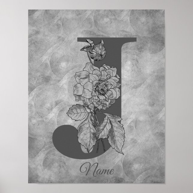 Pfingstrose Elegantes Monogramm Initiale J Persona Poster (Vorne)