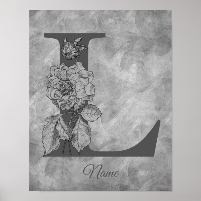 Pfingstrose Elegantes Monogramm Initiale L Persona Poster (Vorne)