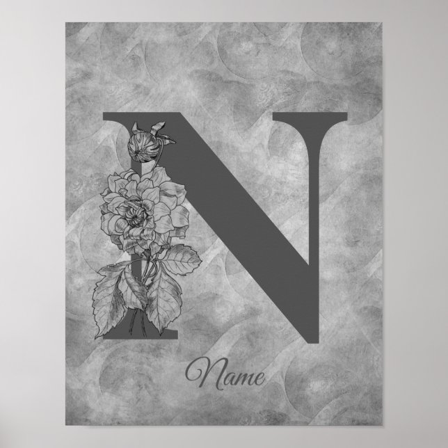 Pfingstrose Elegantes Monogramm Initiale N Persona Poster (Vorne)