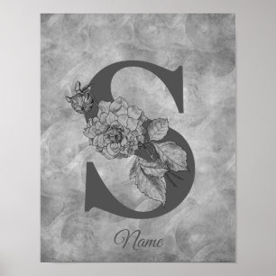 Pfingstrose Elegantes Monogramm Initiale S Persona Poster