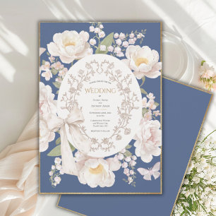 Pfingstrose Floral Vintage Elegante Blaue Hochzeit Einladung