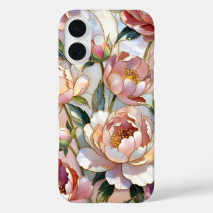 Pfingstrose iPhone-HülleBuntglas Rosa Blumenmuster iPhone 16 Hülle