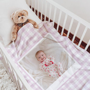 Pfingstrose Pink Gingham Karofoto Fleecedecke