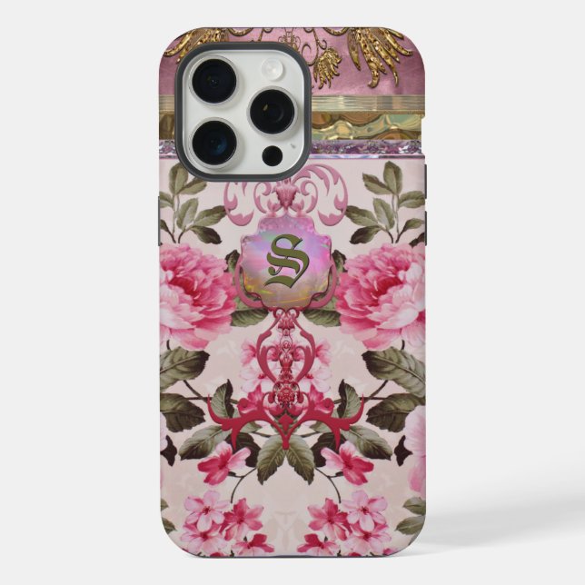 Pfingstrose Platz Monogramm iPhone 15 Pro Max Hülle (Rückseite)
