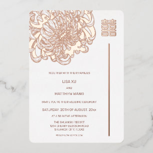 Pfingstrose Rose Gold Weiße Chinesische Hochzeit Folieneinladung