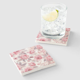 Pfingstrose Rosen-Wasserfarben-Blumengarten Steinuntersetzer