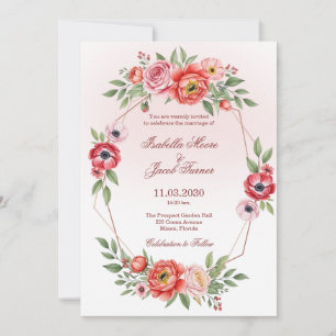Pfingstrose und Anemone Florale Geometrische Hochz Einladung