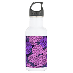 Pfingstrose und Hortensie in Rosa und Violett Edelstahlflasche