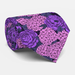 Pfingstrose und Hortensie in Rosa und Violett Krawatte
