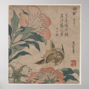 Pfingstrose und Kanarienvogel durch Katsushika Poster