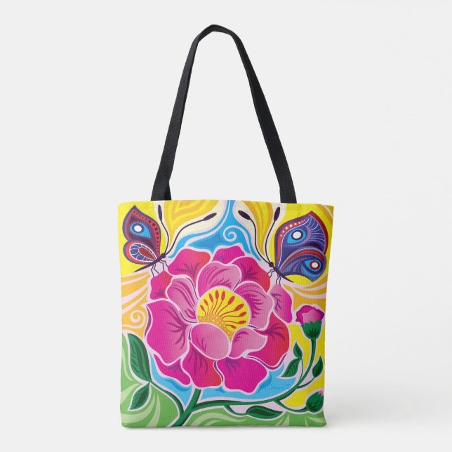 Pfingstrose und Schmetterlinge Tasche (Rückseite)