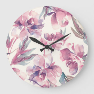 Pfingstrosen-Aquarell: nahtloser floraler Hintergr Große Wanduhr