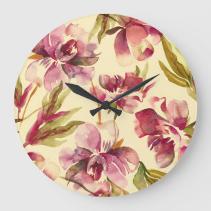 Pfingstrosen Aquarell: Nahtloser Hintergrund Bliss Große Wanduhr