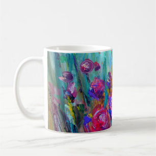 Pfingstrosen blühender Strauch, moderne Gemälde, Ö Kaffeetasse