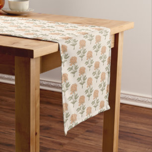 Pfingstrosen-Blumen-Blockdruck Vintage-Boho-Warm-N Kurzer Tischläufer