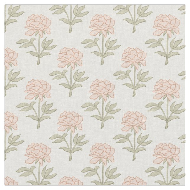 Pfingstrosen-Blumen-Blockdruck Vintage Cottage Sof Stoff (Nahaufnahme)