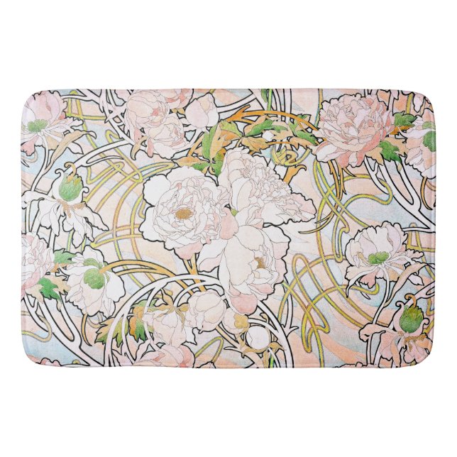 Pfingstrosen-Blumen-Blumenkunst Nouveau Bad-Matte Badematte (Vorderseite)