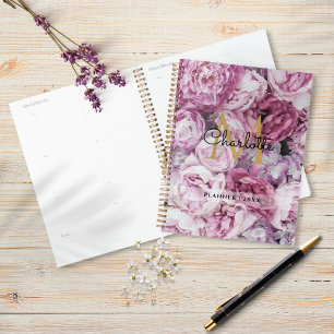 Pfingstrosen-Blumen-Gold-Monogramm-Schrift 2023 Planer