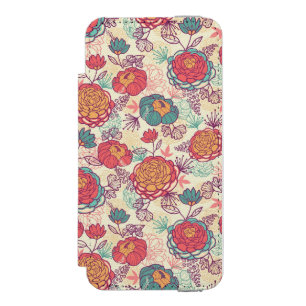 Pfingstrosen-Blumen- und Blätter-Muster Incipio Watson™ iPhone 5 Geldbörsen Hülle