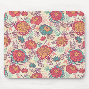 Pfingstrosen-Blumen- und Blätter-Muster Mousepad