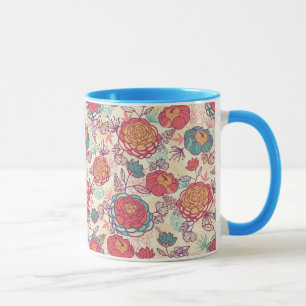 Pfingstrosen-Blumen- und Blätter-Muster Tasse