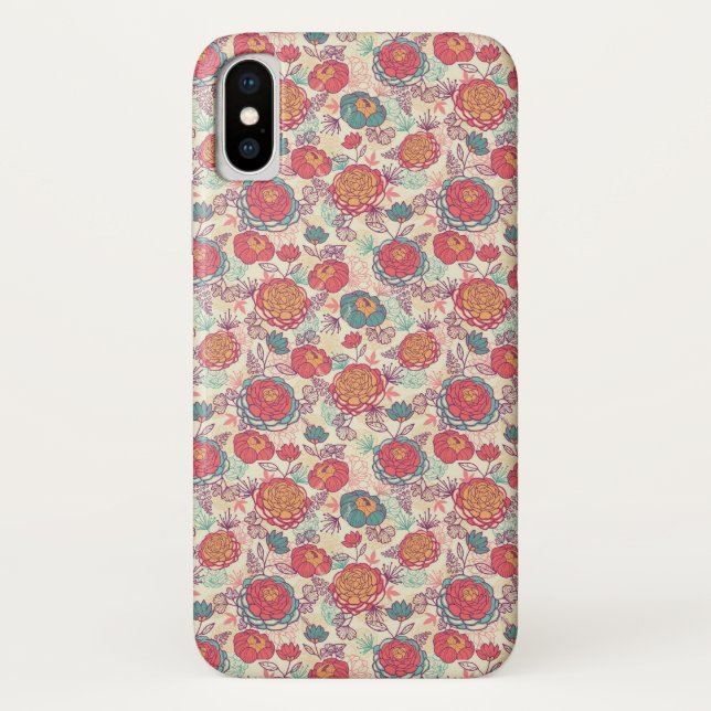 Pfingstrosen-Blumen- und -Blättermuster Case-Mate iPhone Hülle (Rückseite)