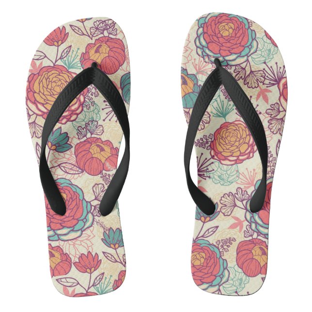Pfingstrosen-Blumen- und -Blättermuster Flip Flops (Fußbett)
