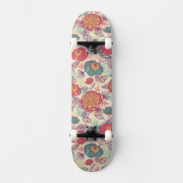 Pfingstrosen-Blumen- und -Blättermuster Skateboard (Vorderseite)