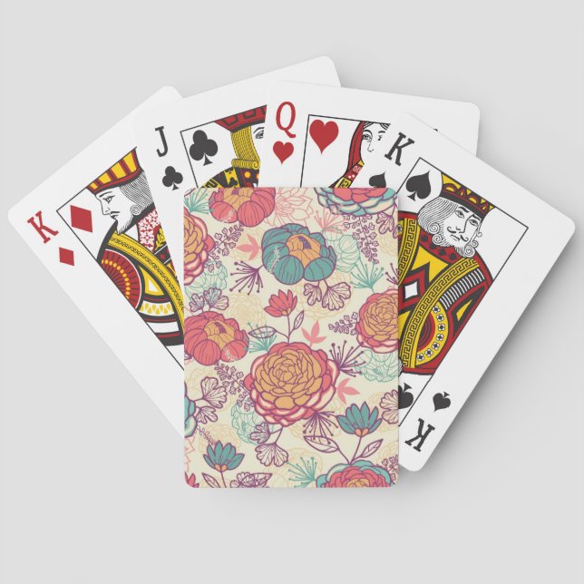 Pfingstrosen-Blumen- und -Blättermuster Spielkarten (Rückseite)