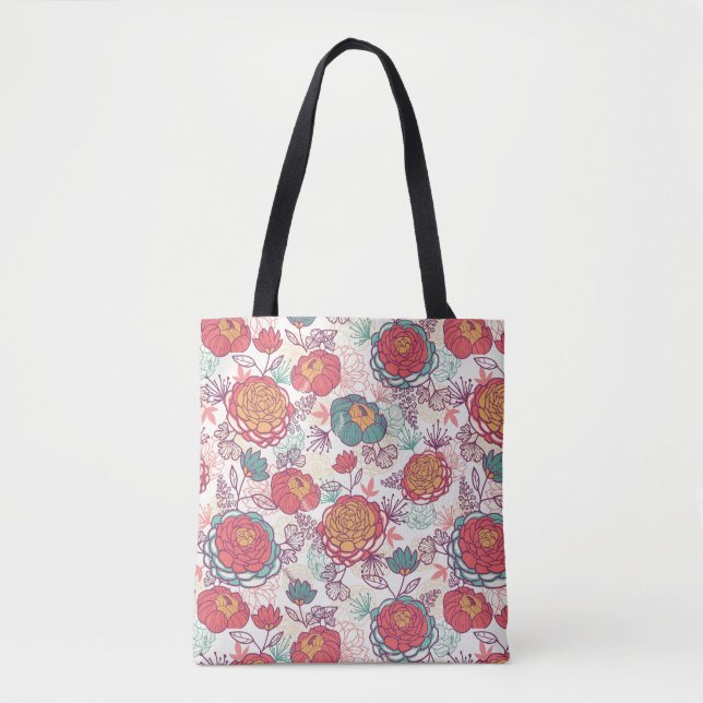 Pfingstrosen-Blumen- und -Blättermuster Tasche (Vorderseite)