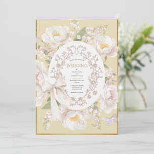 Pfingstrosen-Blumen-Vintage-elegante-gelbe-Hochzei Einladung