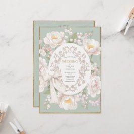 Pfingstrosen-Blumen-Vintage-Hochzeit auf kleinem B Einladung