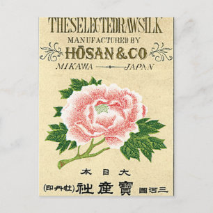 Pfingstrosen-Blumen Vintage Japanisches Seidenlabe Postkarte