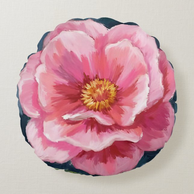 Pfingstrosen-Blumen-Wasserfarbe-Floral Rundes Kissen (Vorderseite)