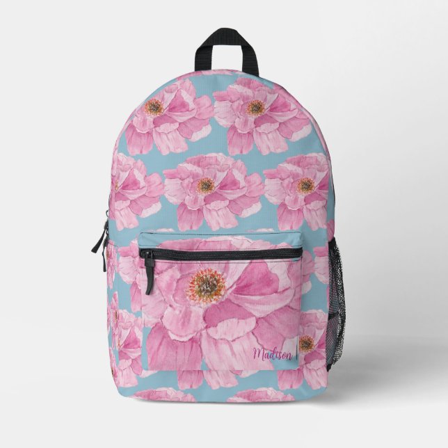 Pfingstrosen-Blumenmuster  Bedruckter Rucksack (Vorderseite)