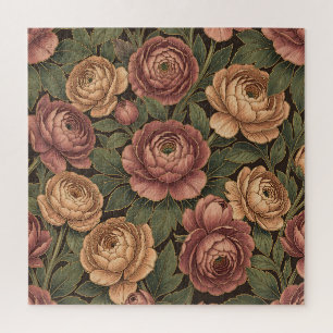 Pfingstrosen-Blumenmuster dunkler Hintergrund Gold