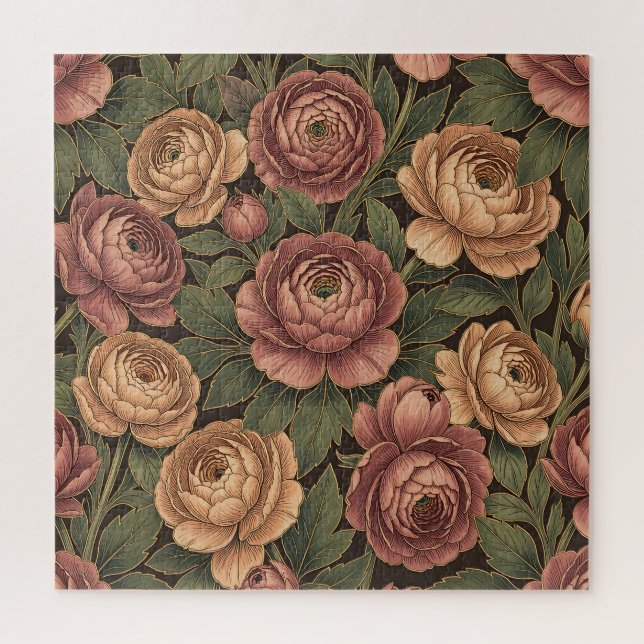 Pfingstrosen-Blumenmuster dunkler Hintergrund Gold (Vertikal)