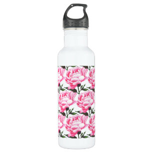 Pfingstrosen-Blumenmuster Kugelschreiber Zeichnung Edelstahlflasche
