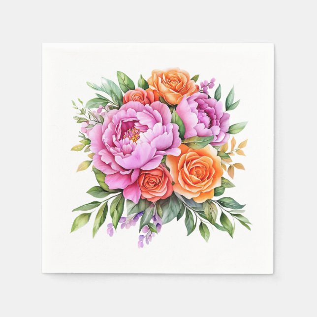Pfingstrosen-Blumenmuster Serviette (Vorderseite)