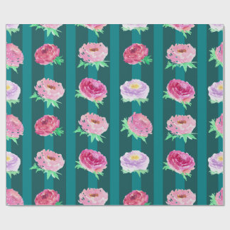 Pfingstrosen-Blumenstreifen-Wasserfarben-Geschenkp Geschenkpapier