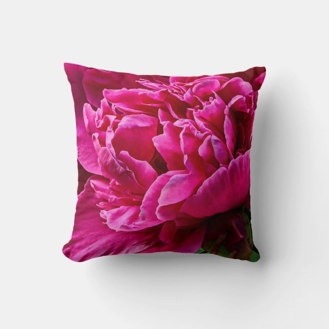 Pfingstrosen-Blumetiefrosa Throw-Kissen 16" x 16" Kissen (Vorderseite)