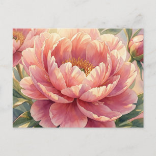 Pfingstrosen-Blüte Vintage-Wasserfarbe Botanik Postkarte