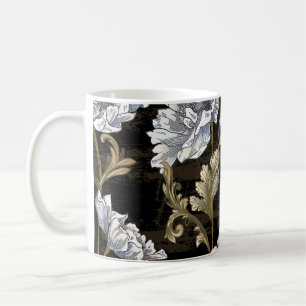 Pfingstrosen-Eleganz: Barocke Goldene Schwünge Kaffeetasse