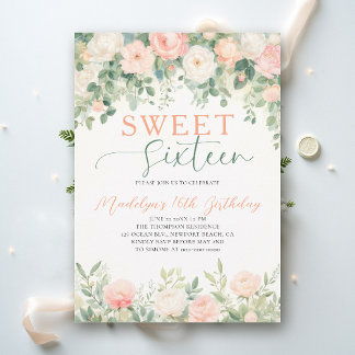 Pfingstrosen Floral Pfirsich Rosa Schrift Elegant Einladung