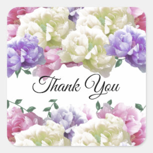 Pfingstrosen-Garten-Blumen-Dankeschön-Rund-Sticker Quadratischer Aufkleber