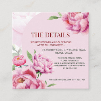 Pfingstrosen-Hochzeitsdetails für die Hochzeit  Begleitkarte